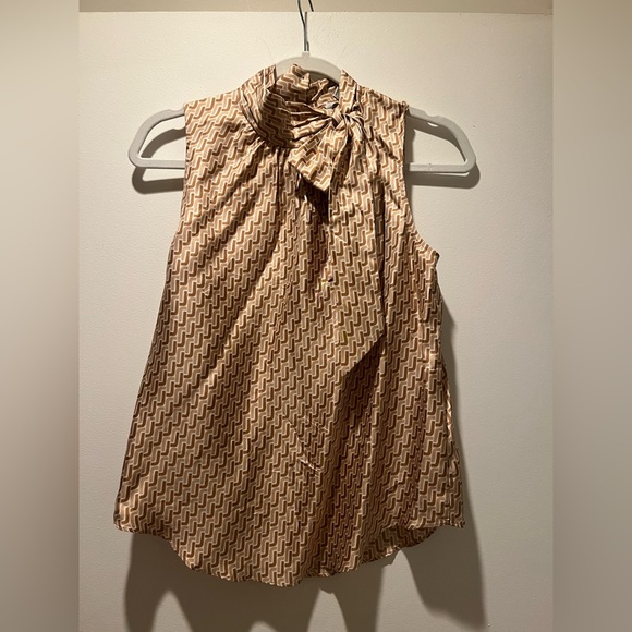 Joie Tan Patterned Bow Tie Blouse - Picture 3 of 6